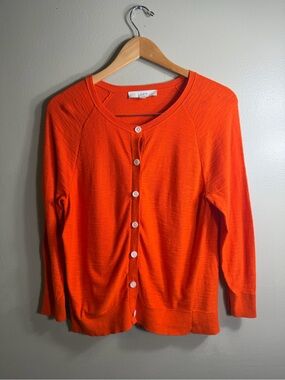 LOFT 100% Cotton Orange Button Front Cardigan Sweater Size M